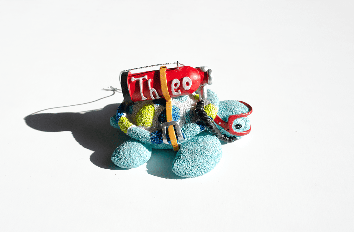 Theo Tank Ornament - Scuba Theo Christmas Ornament Theo the Turtle, Scuba ornament, online sales,